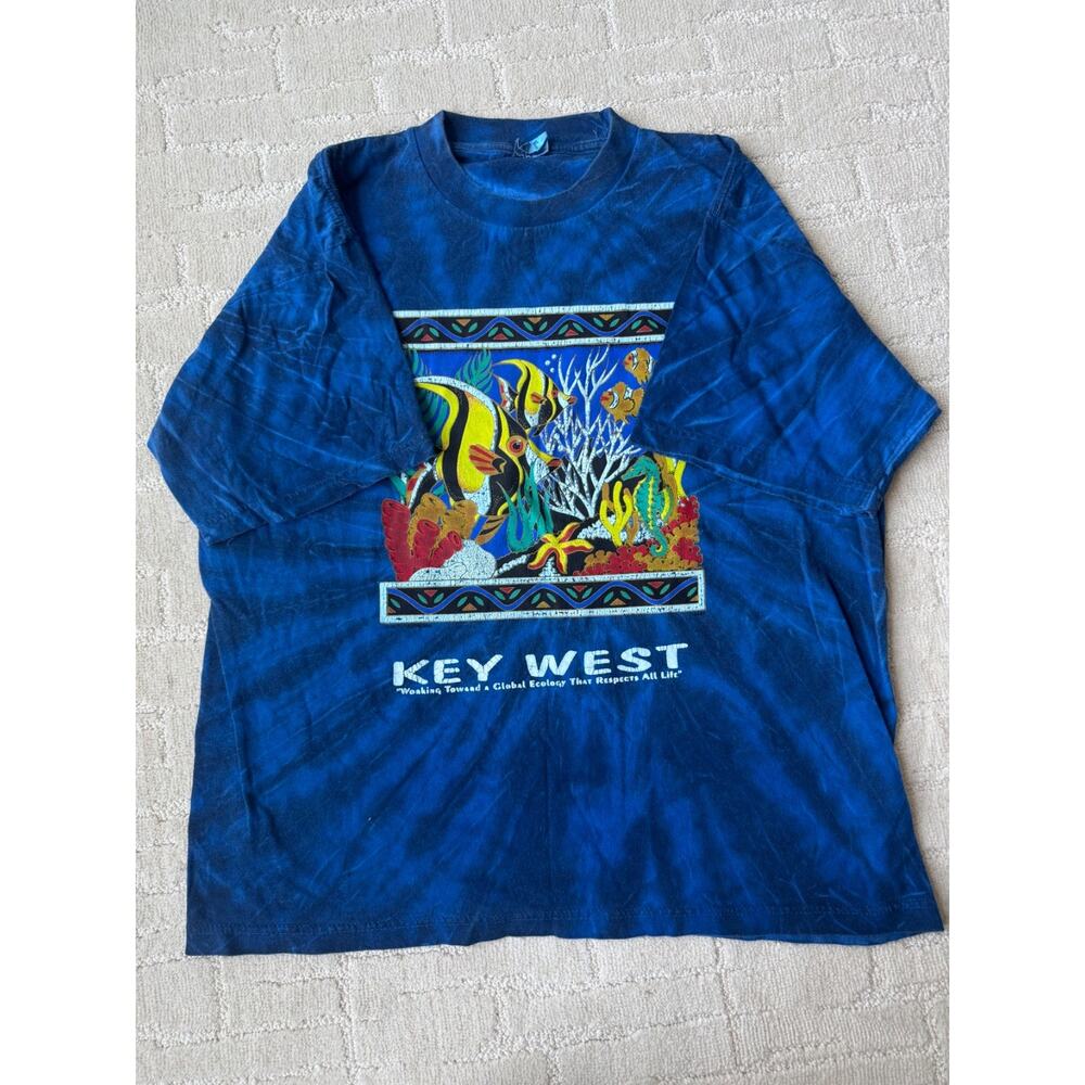 VTG Florida Key West T Shirt Sealife Tie Dye Shirt Cotton TRY